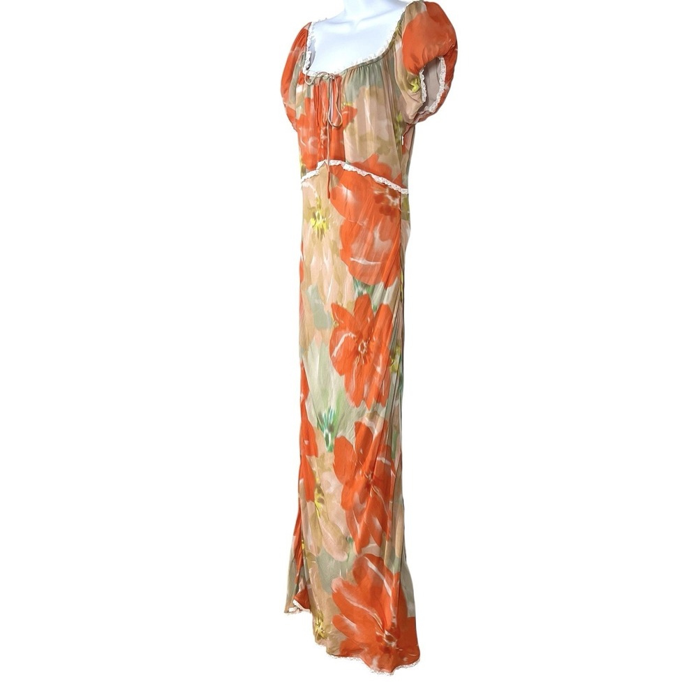 Isabelle Quinn Floral Maxi Dress Us 10 Lace Trim Milkmaid Puff Sleeve Coquette View 3
